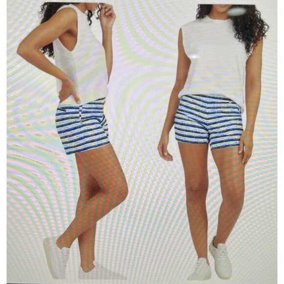 SPANX Women’s Sunshine Shorts 6" Inseam Blue Painted Stripe Print L